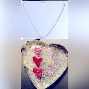 NWOT necklace Red Hearts in an Art Glass Heart 18” .925 Sterling sp chain & cord